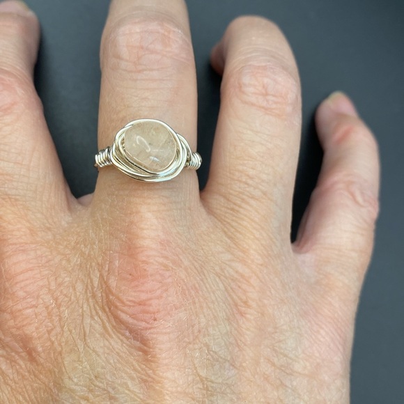 Silver Plated Wire Wrapped Ring with Rose Quartz Stone - Picture 6 of 8